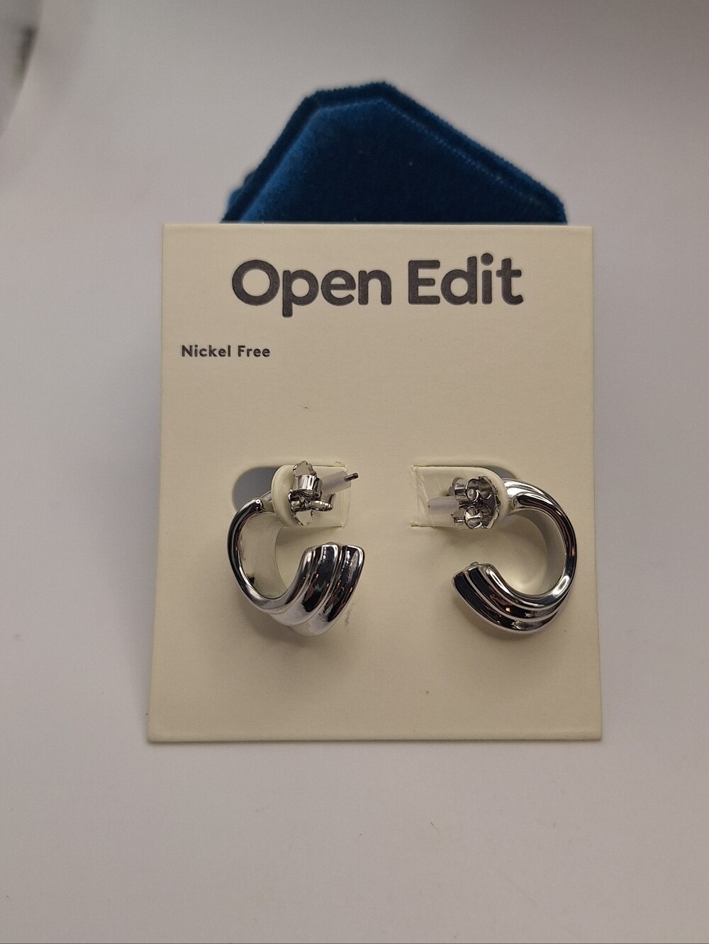 NWT Open Edit Nordstrom Rhodium Silver Chunky Hoop Earrings Nickel Free